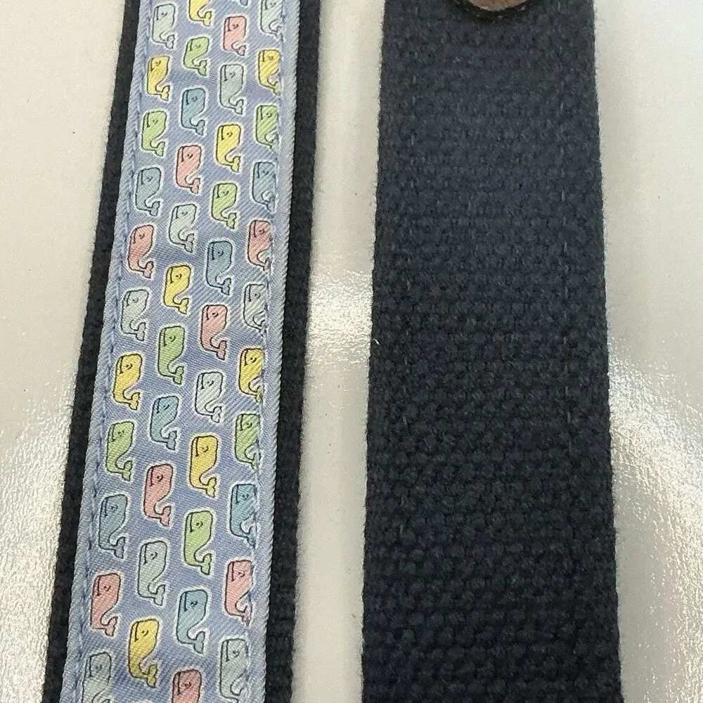 Vineyard Vines Navy Pink Blue Whale Logo Canvas Club Brown Belt Size 28 Made USA